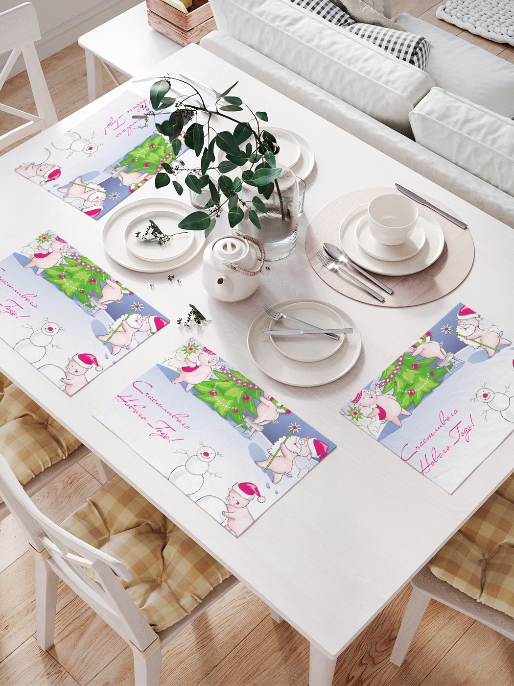 

Комплект салфеток для сервировки стола «Радостные свинки» (32х46 см, 4 шт.), Зеленый;синий;голубой