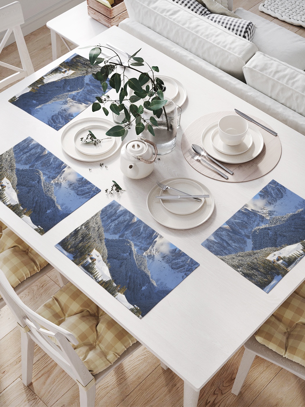 фото Комплект салфеток для сервировки стола «заснеженный горный поселок» (32х46 см, 4 шт.) joyarty