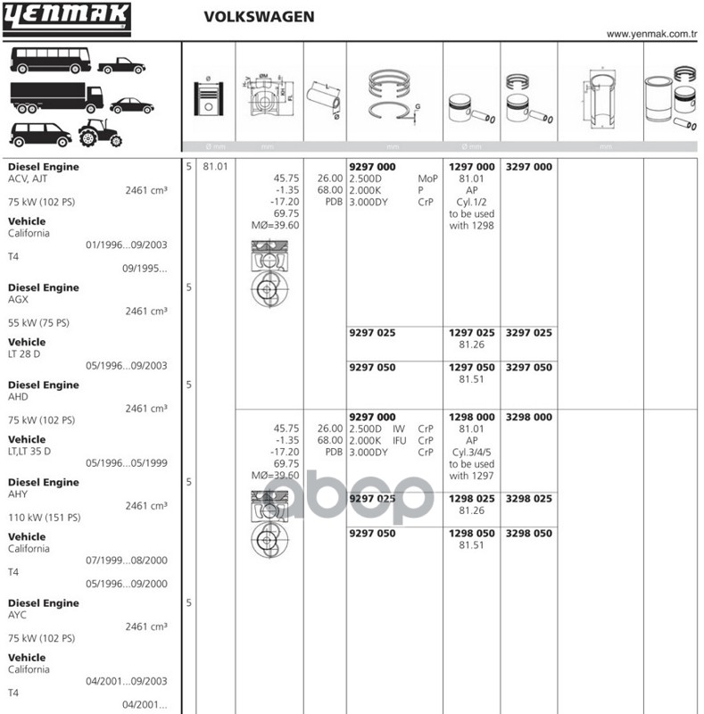 

Поршень двс YENMAK 1298000