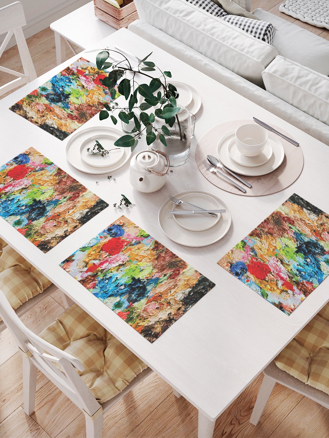 

Комплект салфеток для сервировки стола «Хаотический раскрас» (32х46 см, 4 шт.), Коричневый;голубой;оранжевый