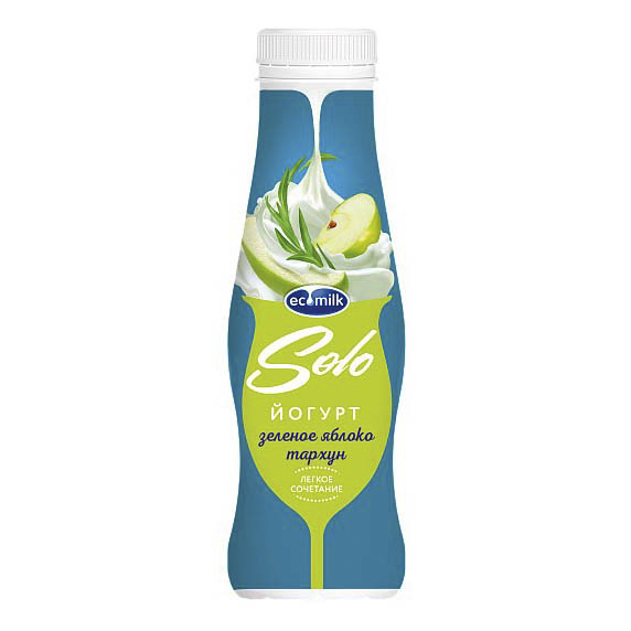 Питьевой йогурт Экомилк Solo зеленое яблоко-тархун 2,8% БЗМЖ 290 г