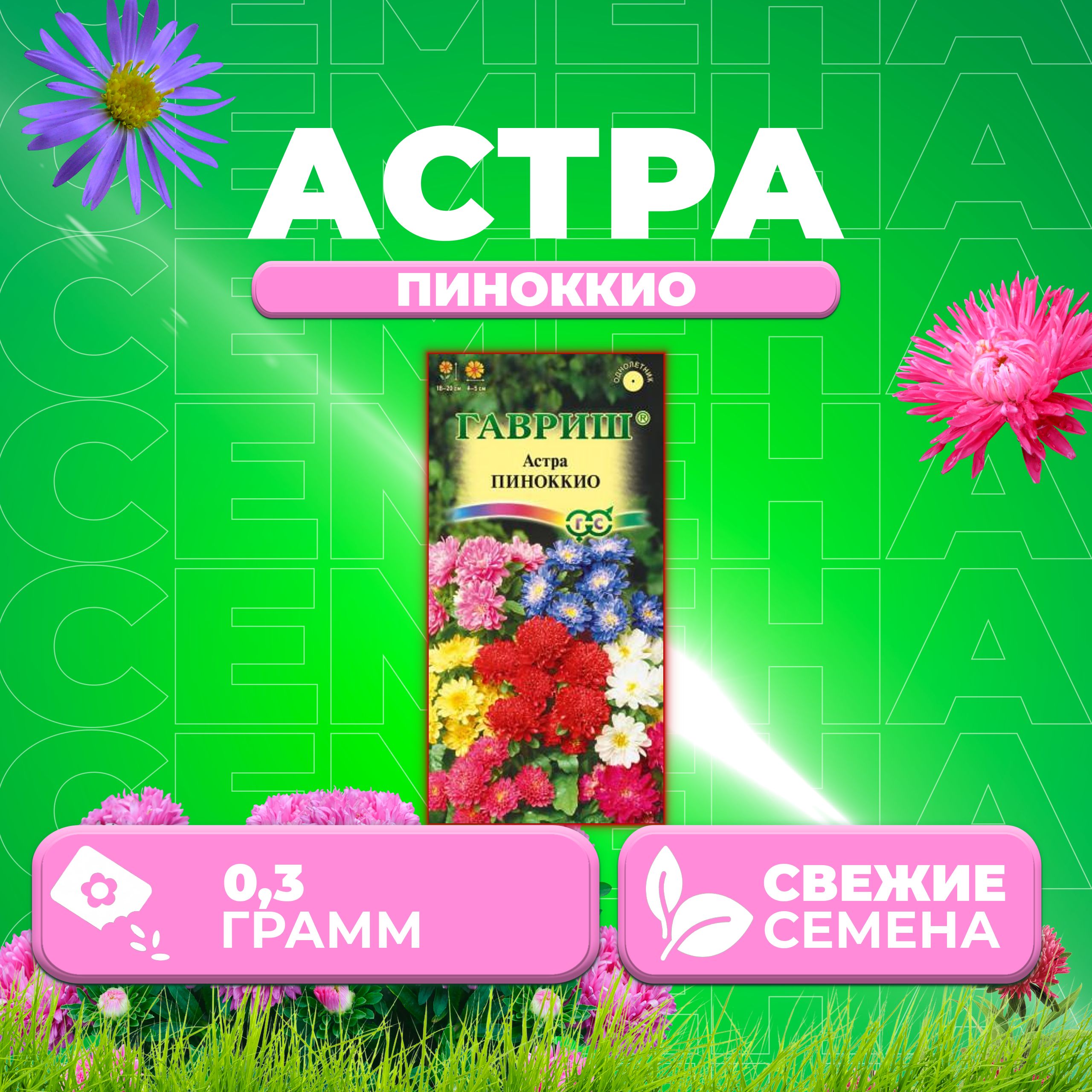 

Семена Астра Пиноккио, смесь, 0,3г, Гавриш, Цветочная коллекция 1 уп
