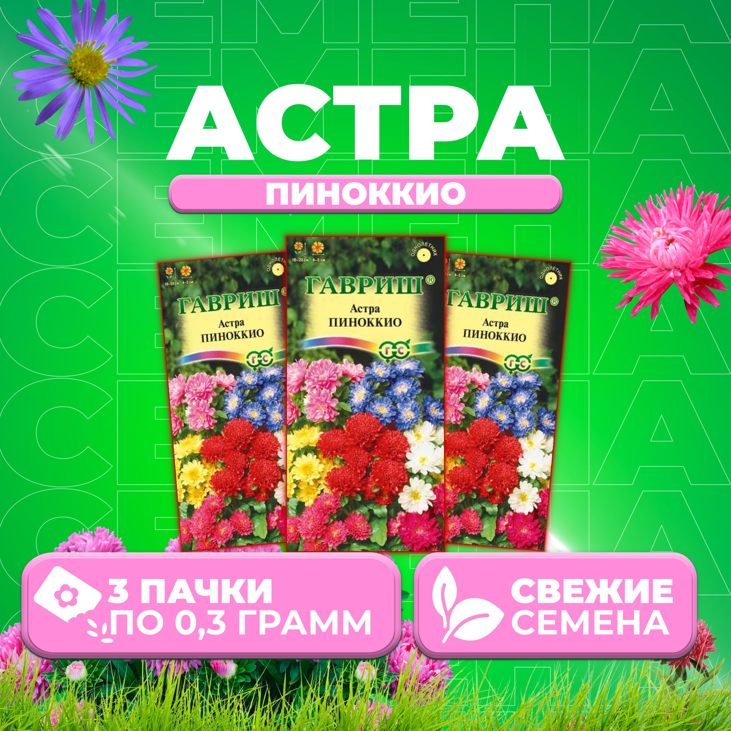 

Семена Астра Пиноккио, смесь, 0,3г, Гавриш, Цветочная коллекция 3 уп