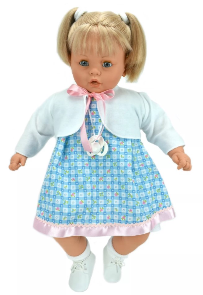Кукла Lamagik Бобо, блондинка с хвостиками, в голубом платье и белой кофточке, 65 см 5127 кукла lamagik бетти темнокожая в платье в клетку с красным бантом 30 см 3031