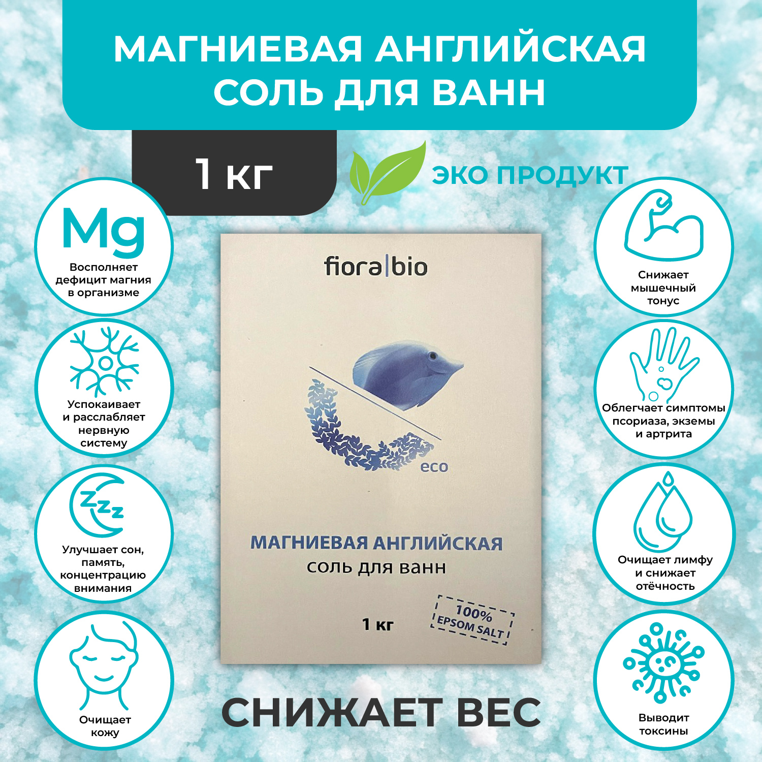 Соль для ванн Fiora Bio Магниевая английская 1 кг