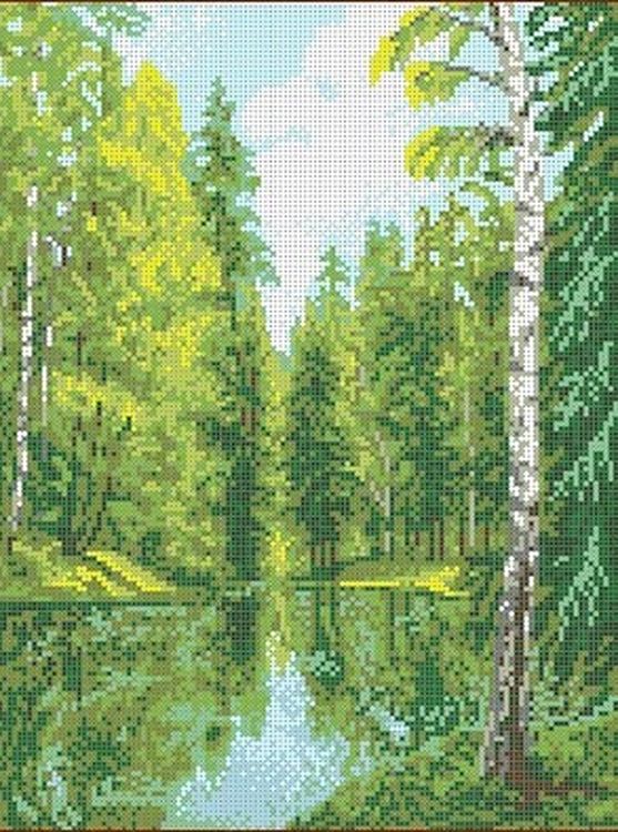 

Рисунок на ткани «Озеро в лесу»
