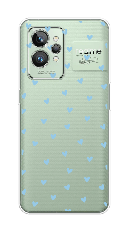 

Чехол на Realme GT 2 Pro "Голубые сердечки паттерн", Голубой;прозрачный, 258650-1