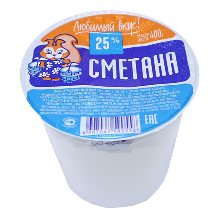 

Сметана Любимый вкус 25% бзмж 400 г