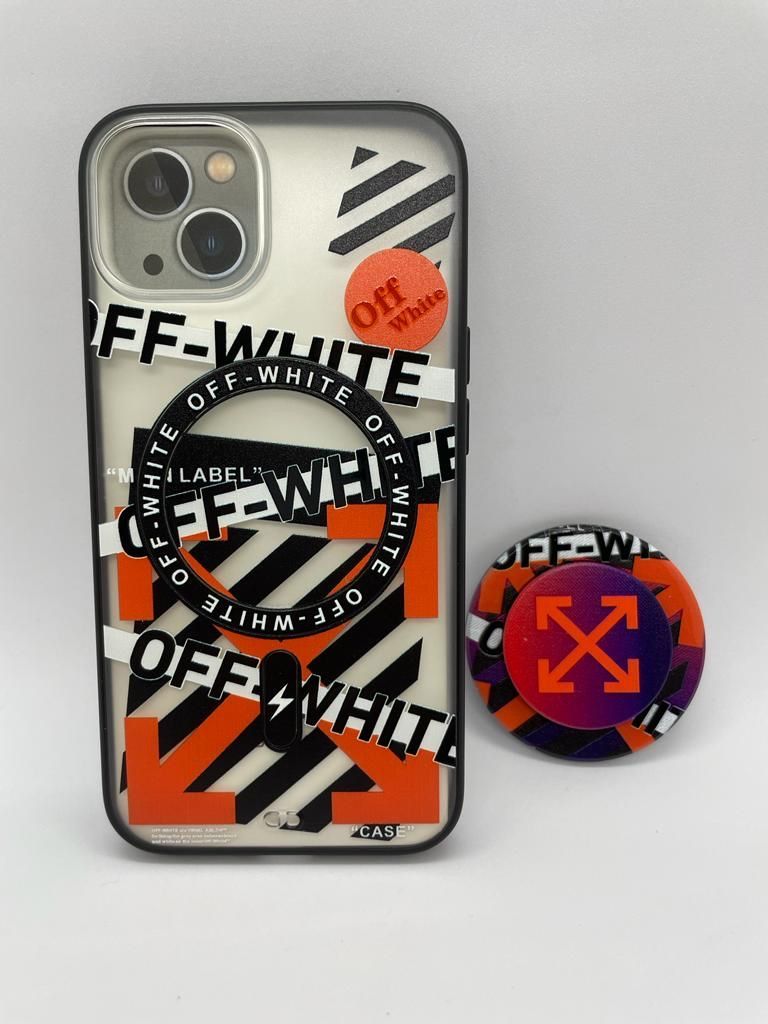 Чехол под Iphone 14 pro c магнитным попсокетом Off White красный