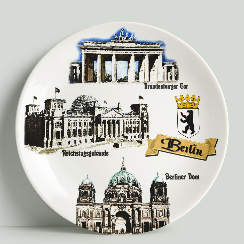 Декоративная тарелка WortekDesign Германия-Берлин коллаж, 20 см