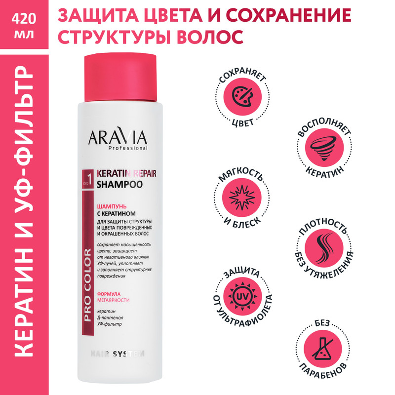 Шампунь с кератином Aravia Professional Keratin Repair Shampoo 400 мл