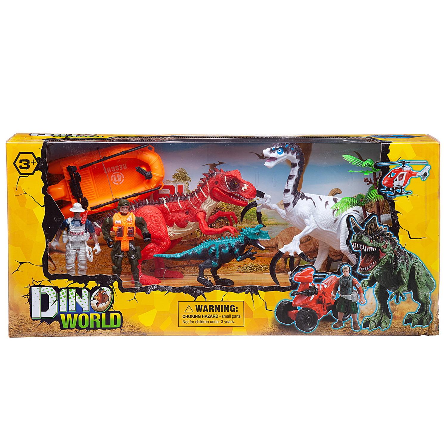 Купить WA-14216, Игровой набор Junfa Мир динозавров 3 динозавра, 2 фигурки человека, лодка, акссесуары, Junfa toys,