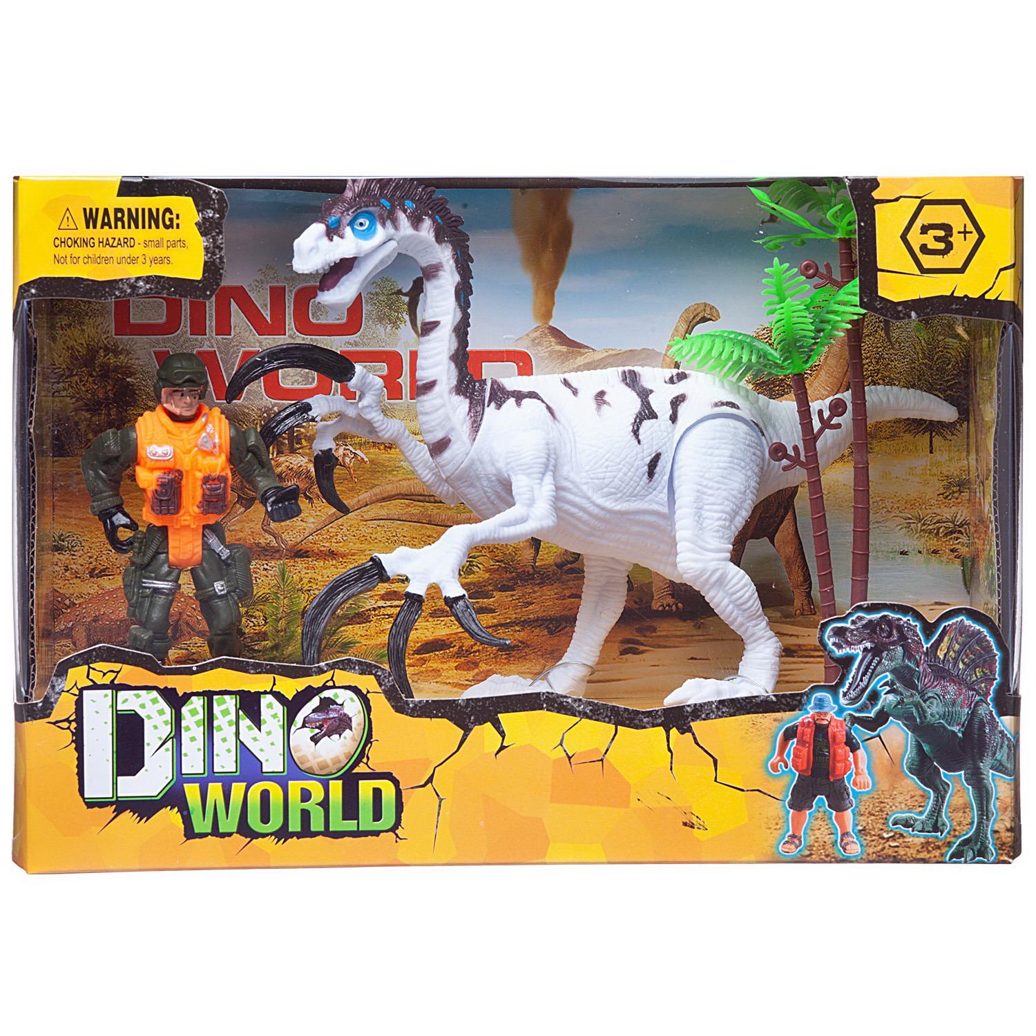 Купить WA-14232, Игровой набор Junfa Мир динозавров (большой белый динозавр, фигурка человека, акссесуары), Junfa toys,