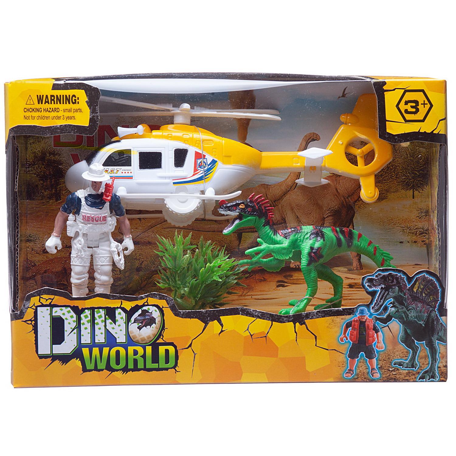 Купить WA-14249, Игровой набор Junfa Мир динозавров (динозавр, вертолет, фигурка человека, акссесуары), Junfa toys,