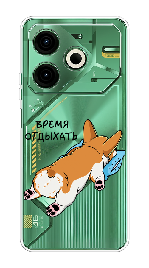 

Чехол на Tecno Pova 6 Neo "Корги отдыхает", Черный;коричневый;голубой, 309050-1