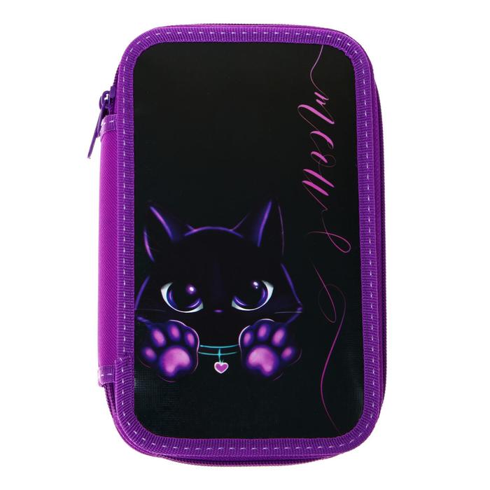 

Пенал 2 секции Calligrata, 125 х 205 мм, ламинированный картон, Котик, Черный