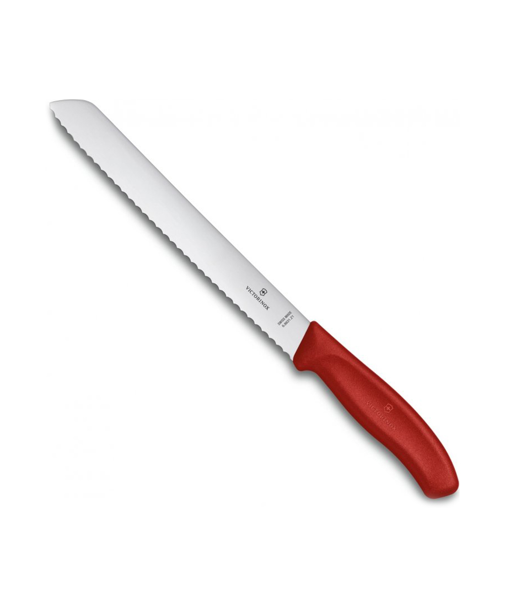 фото Нож victorinox для хлеба, лезвие 21 см волнистое, красный, в блистере