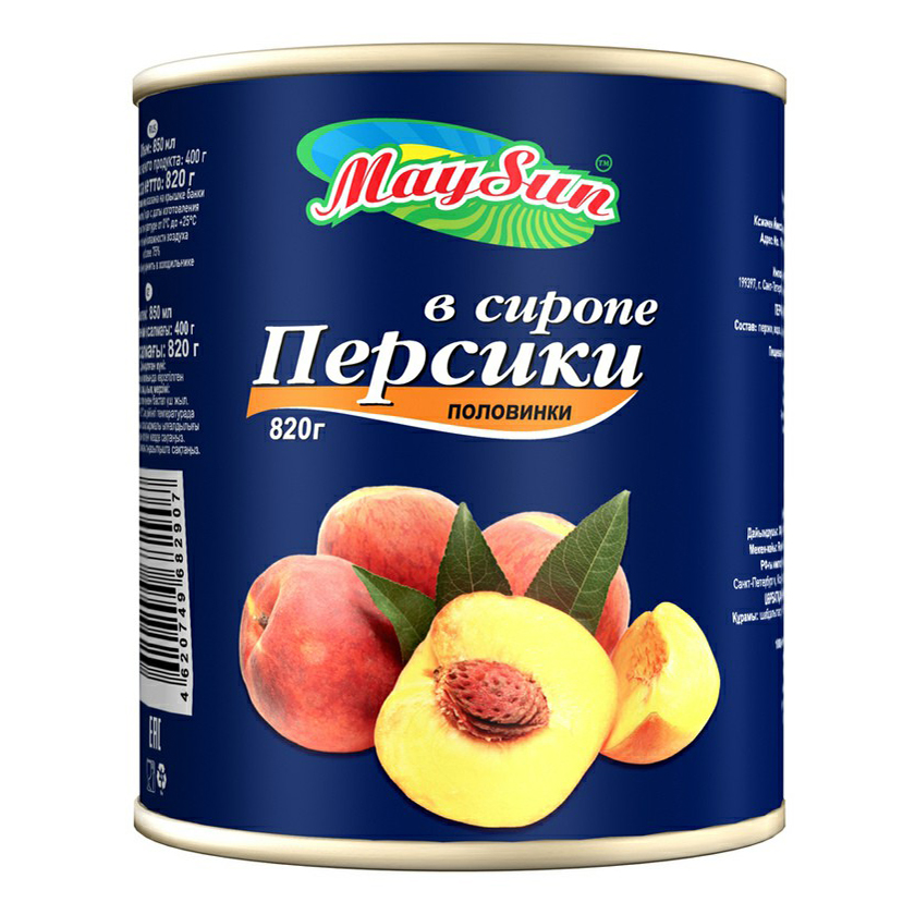 

Персики May Sun в сиропе половинки 850 мл