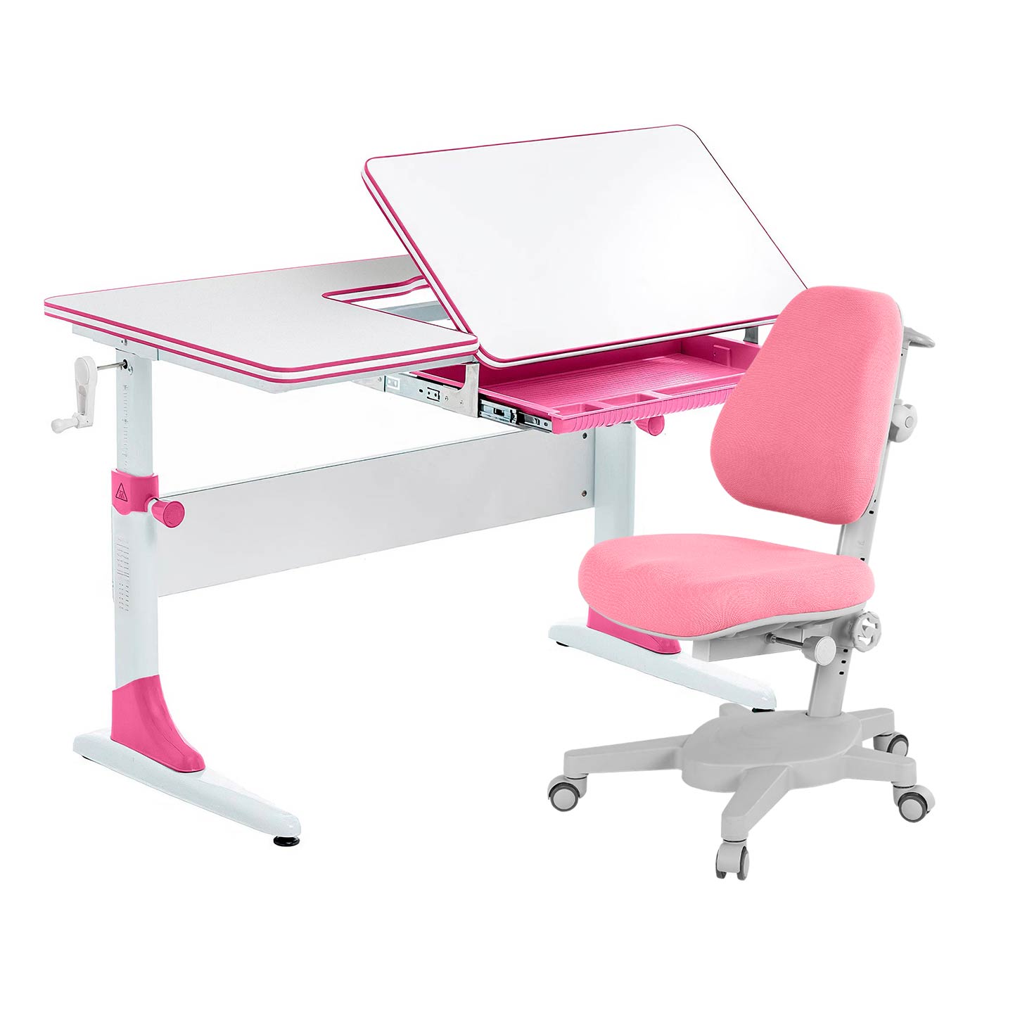 Комплект парта Anatomica Study-100 белый/розовый с розовым креслом Armata