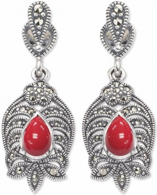 

Серьги из серебра с кораллом Марказит HE057-6616, HE057-6616