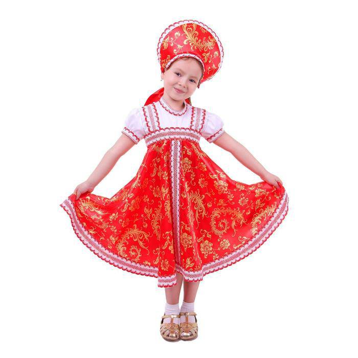 Страна Карнавалия для девочки, с кокошником, р-р 68, рост 134 см, красно-бежевые узоры