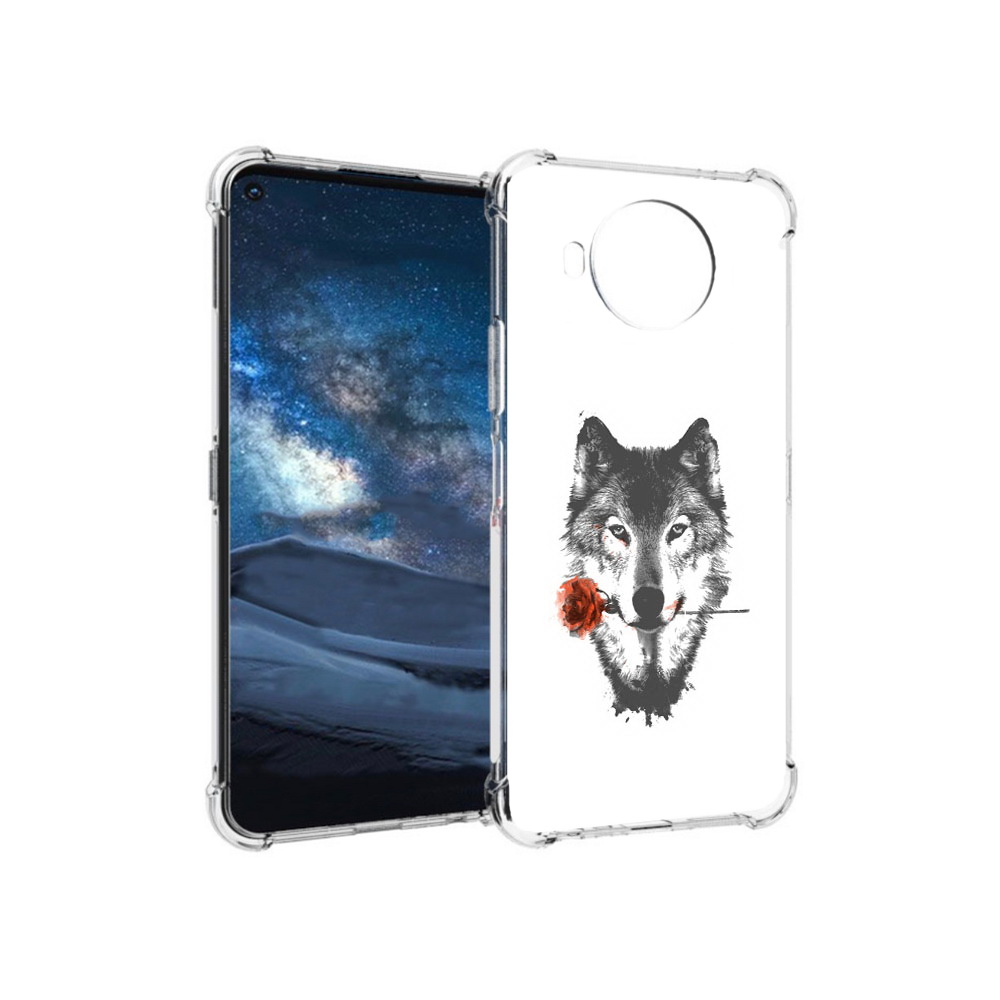 

Чехол MyPads Tocco для Nokia 8.3 волк с розой (PT227053.110.270), Прозрачный, Tocco