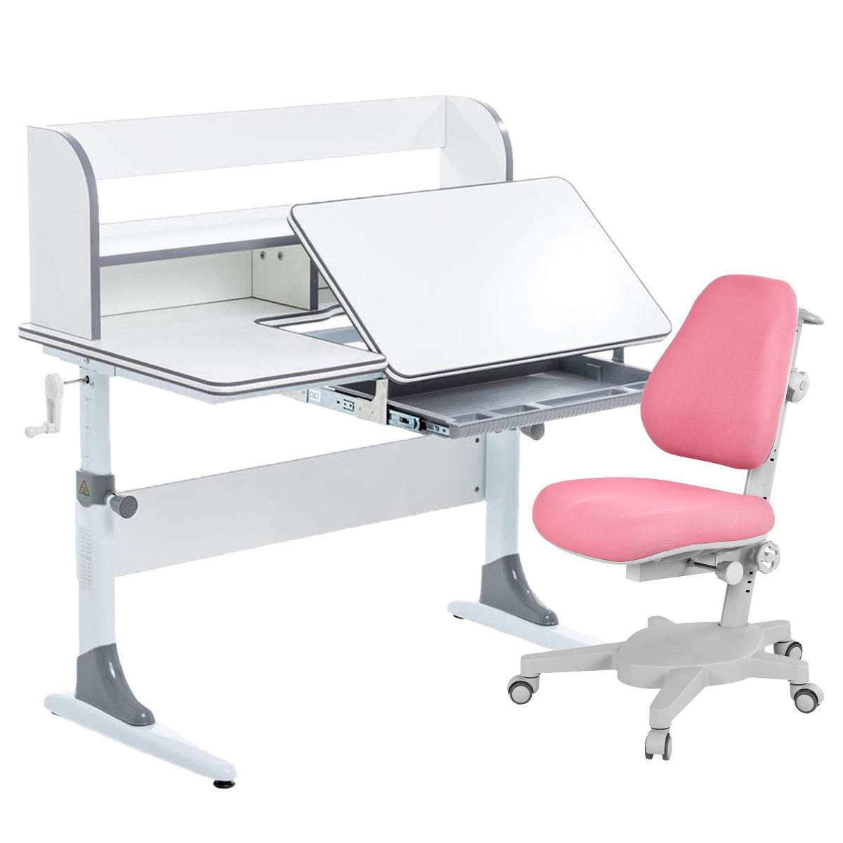 фото Комплект парта+кресло+органайзер anatomica smart-30 белый/серый с розовый креслом armata