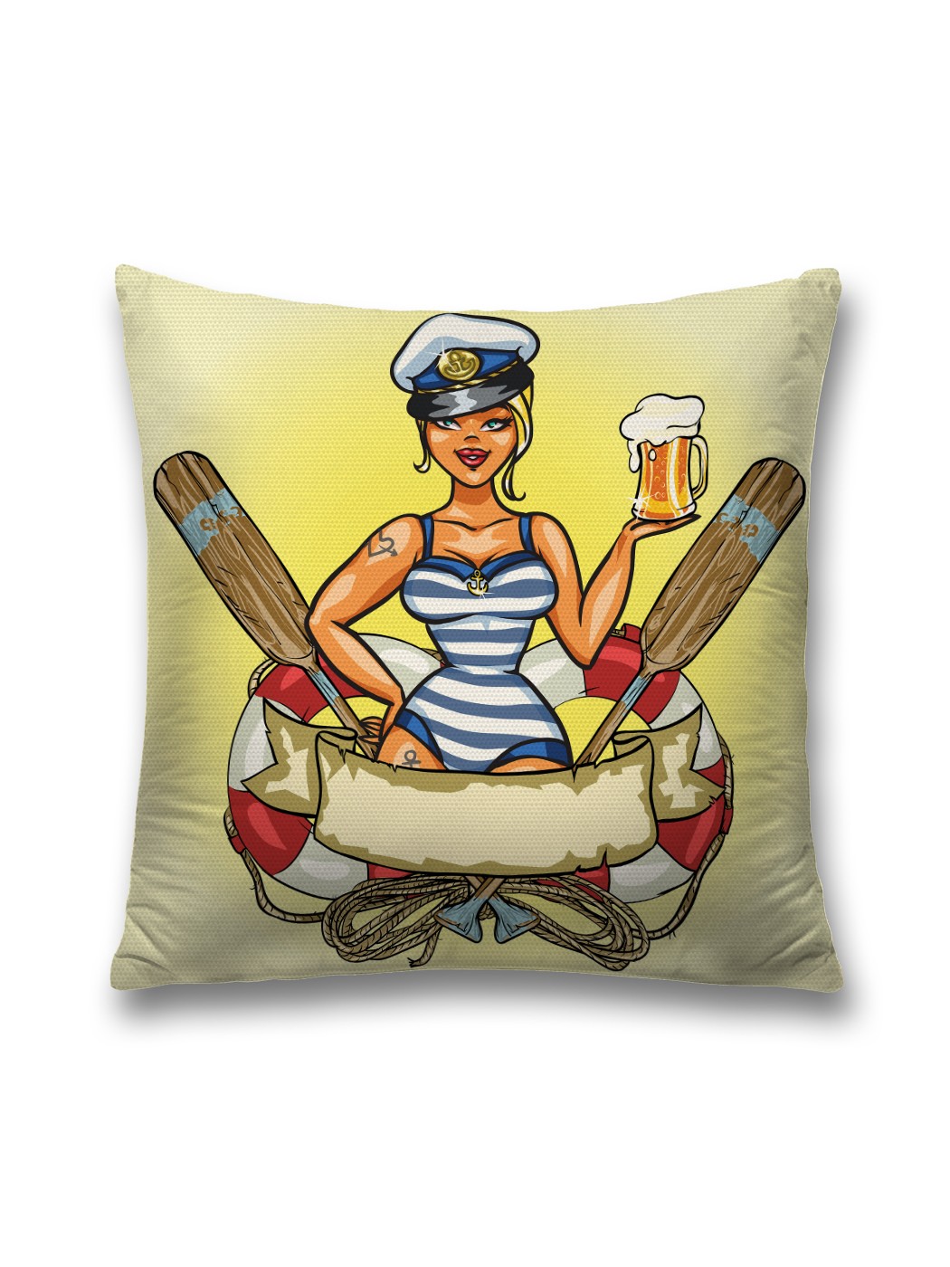 

Наволочка декоративная JoyArty "Красивая морячка" на молнии, 45x45 см, Желтый