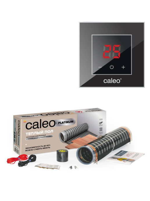 Комплект Caleo Platinum 50/230-0,5-1,0 и терморегулятор CALEO NOVA 3,5 кВт, черный запасной комплект крепления в стены щита nova ekf