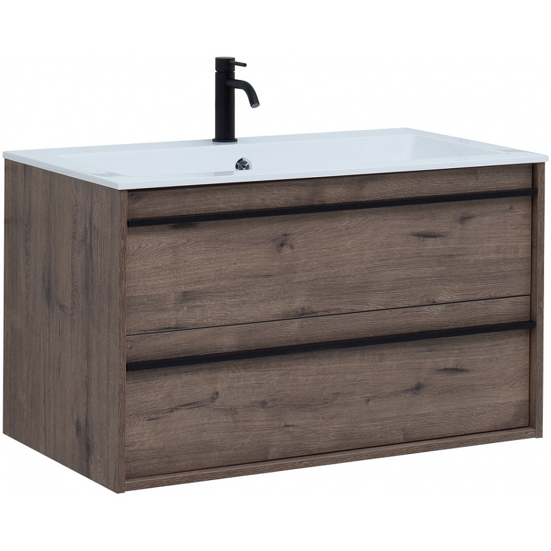

Тумба с раковиной Aquanet Lino 90 271950 подвесная Дуб Веллингтон, Белый