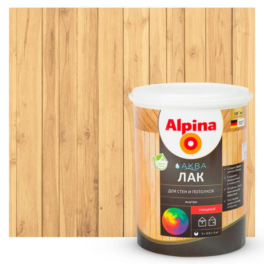 Лак для стен акриловый Alpina Аква-лак цвет прозрачный глянцевый 0.9 л лак alpina аква для паркета и полов глянцевый 0 9 л