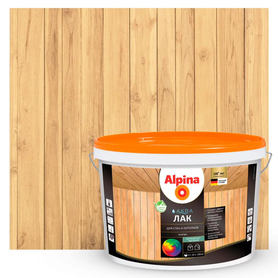

Лак для стен акриловый Alpina Аква-лак цвет прозрачный полуматовый 10 л
