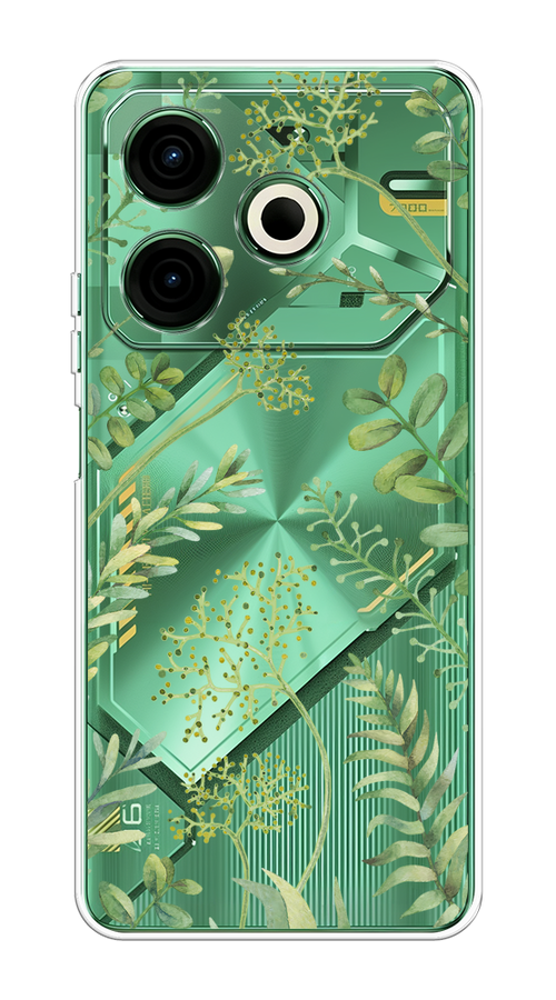 

Чехол на Tecno Pova 6 Neo "Green Leaves", Зеленый;прозрачный, 309050-1