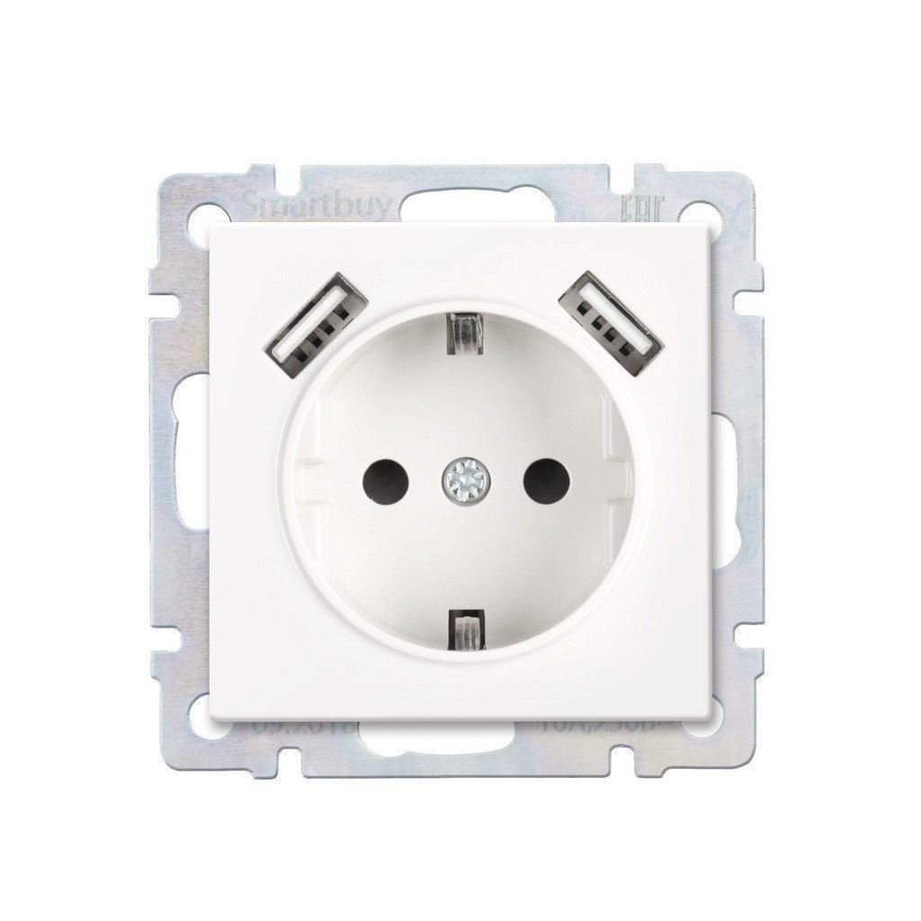 фото Розетка с заземлением и 2-мя usb smart buy "нептун" sbe-05w-16-s1-usb белая