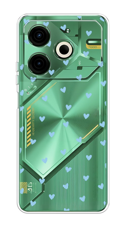 

Чехол на Tecno Pova 6 Neo "Голубые сердечки паттерн", Голубой;прозрачный, 309050-1