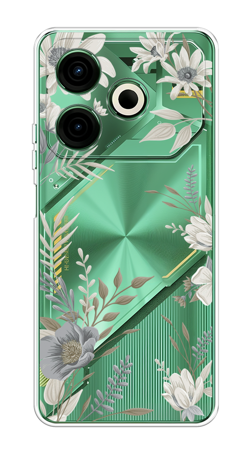 

Чехол на Tecno Pova 6 Neo "Цветы сепия", Серый;прозрачный;зеленый;белый, 309050-1