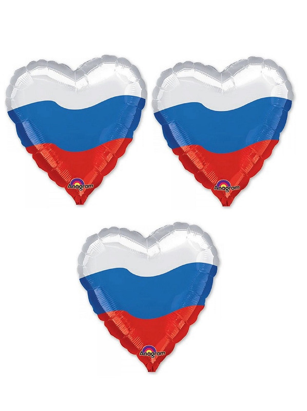 

Шар Anagram воздушный фольгированный Триколор Сердца 18 дюймов набор 3 шт., Белый;синий;красный, ЕУТ_1202-1432