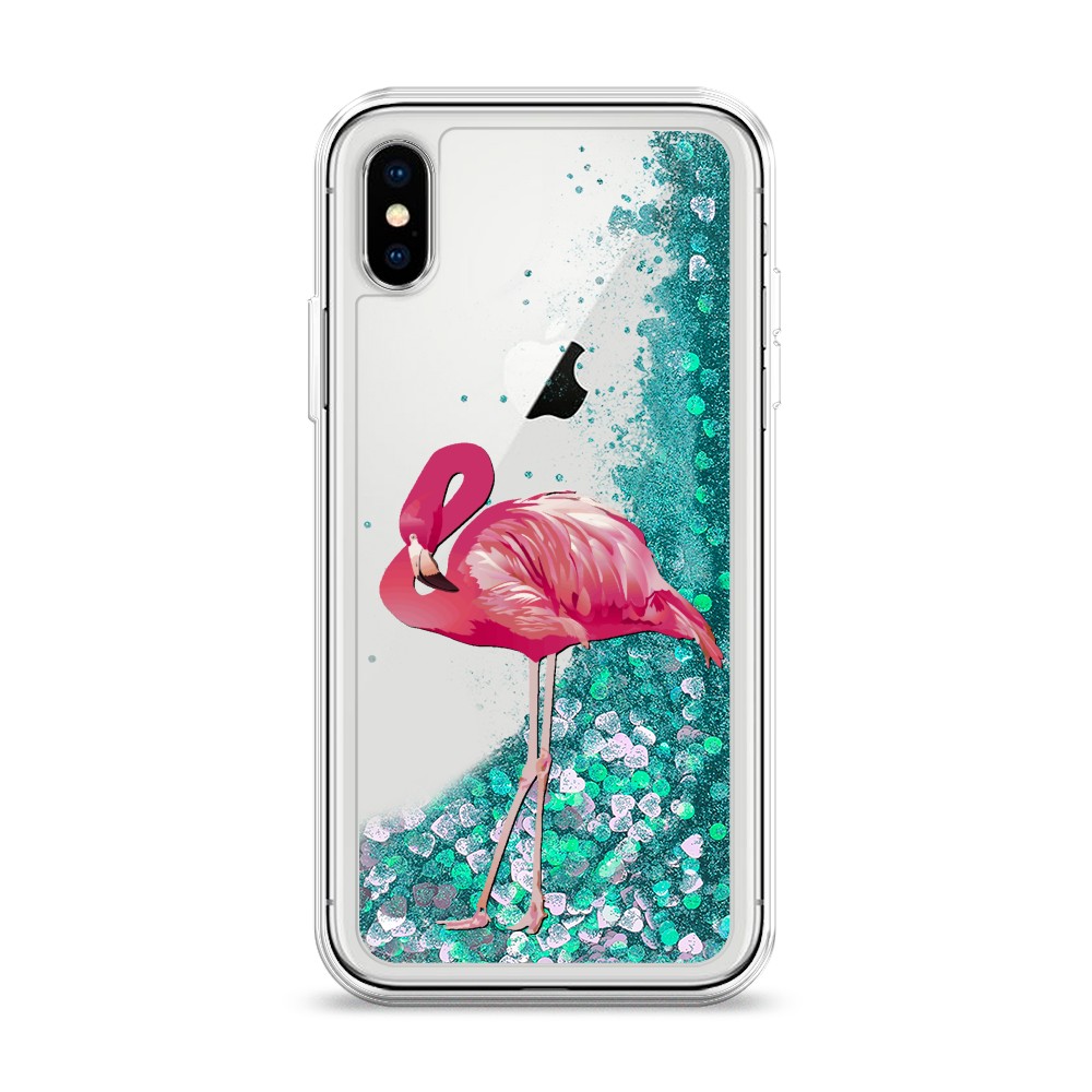 

Жидкий чехол с блестками "Застенчивый фламинго" на Apple iPhone XS (10S), 11895-1