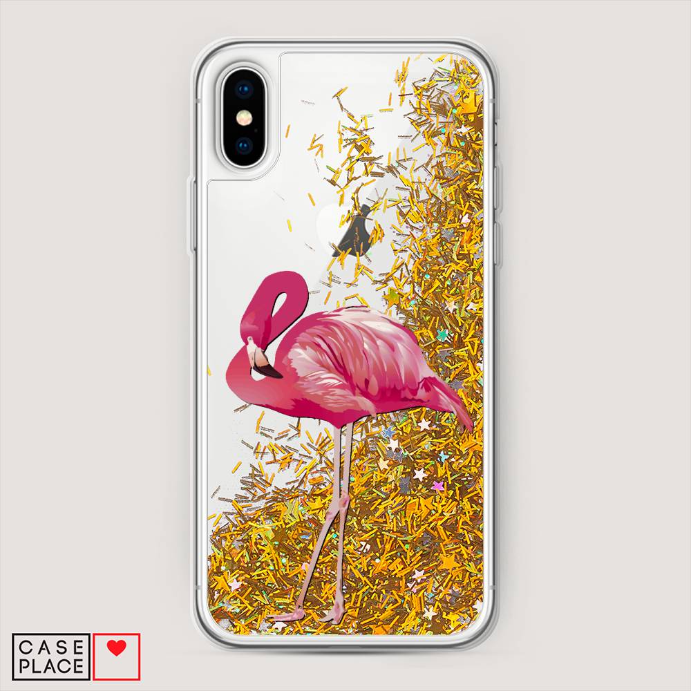 

Жидкий чехол с блестками "Застенчивый фламинго" на Apple iPhone XS Max (10S Max), 11990-1
