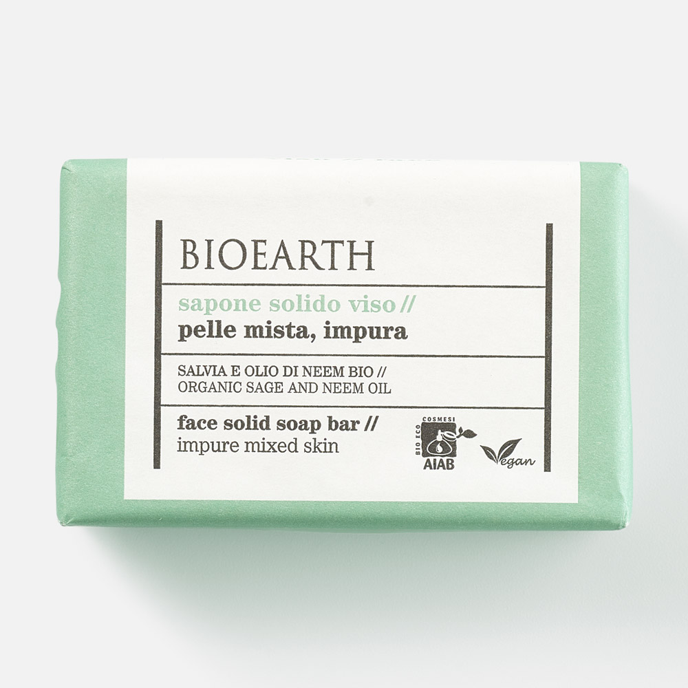 

Мыло для лица Bioearth твёрдое органический шалфей и масло нима 150 г