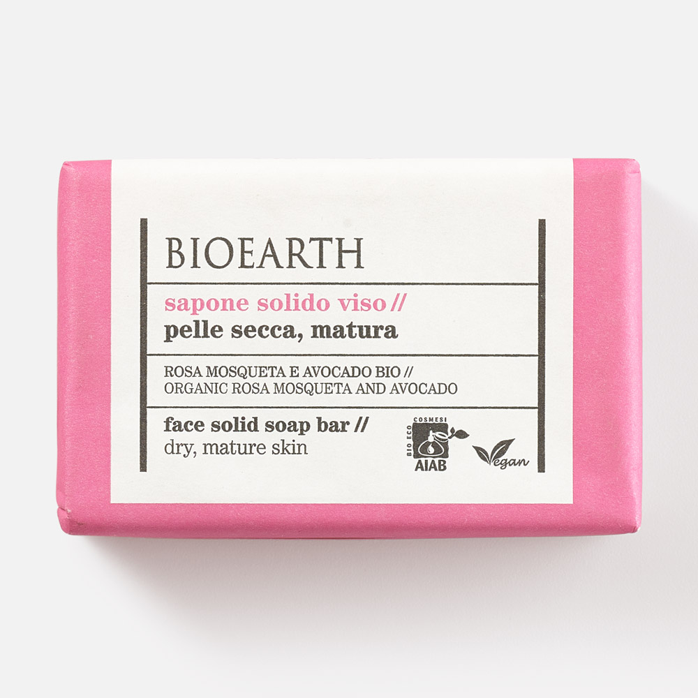 

Мыло для лица Bioearth твёрдое органическая роза Москета и авокадо 150 г