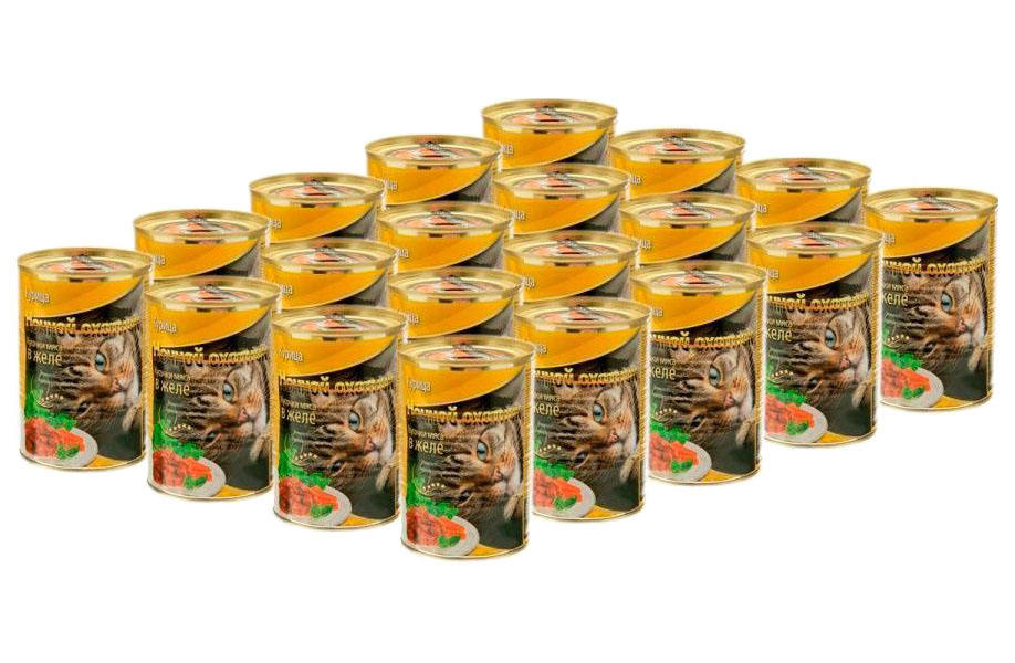 Консервы для кошек Ночной Охотник с курицей в желе, 20 шт по 415 г