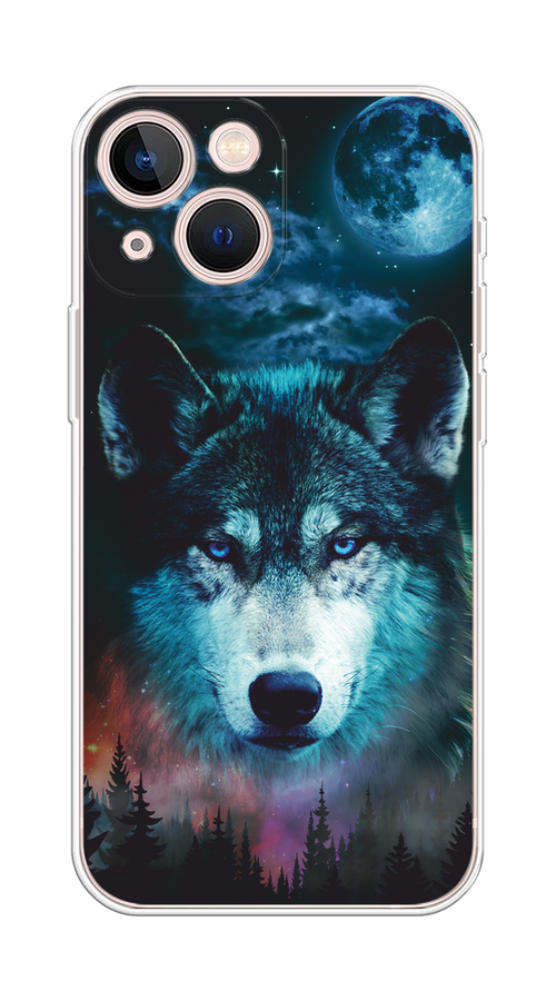

Чехол на Apple iPhone 13 mini "Лунный волк", Бирюзовый;розовый;синий, 14150-1