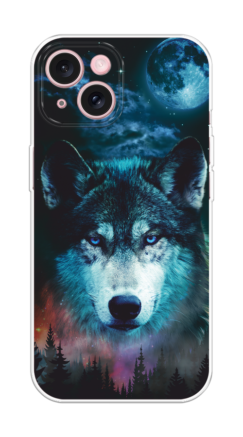 

Чехол на Apple iPhone 15 "Лунный волк", Бирюзовый;розовый;синий, 15550-1