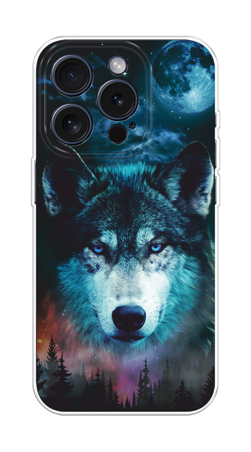 

Чехол на Apple iPhone 15 Pro "Лунный волк", Бирюзовый;розовый;синий, 15750-1