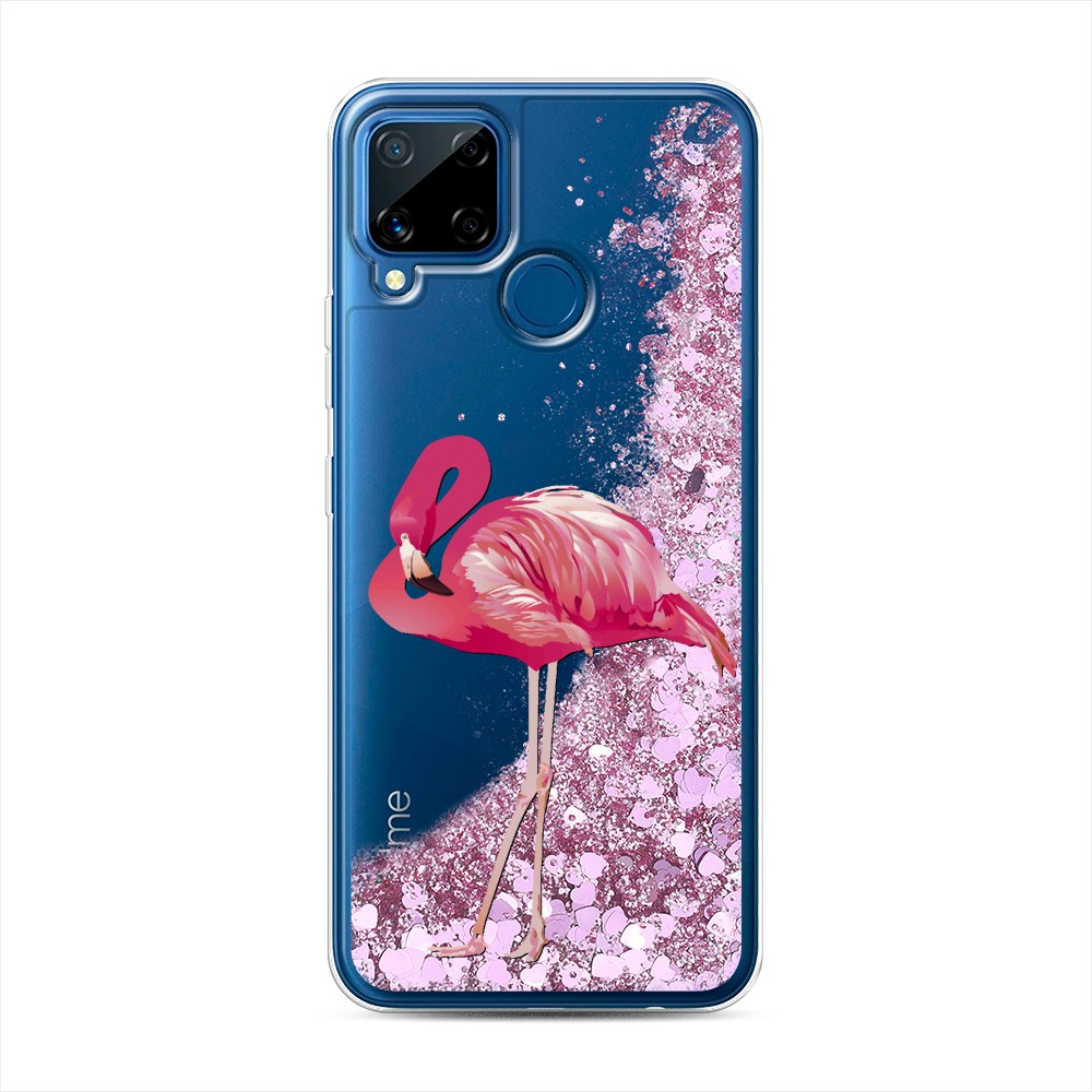

Жидкий чехол с блестками "Застенчивый фламинго" на Realme C15, 255094-1
