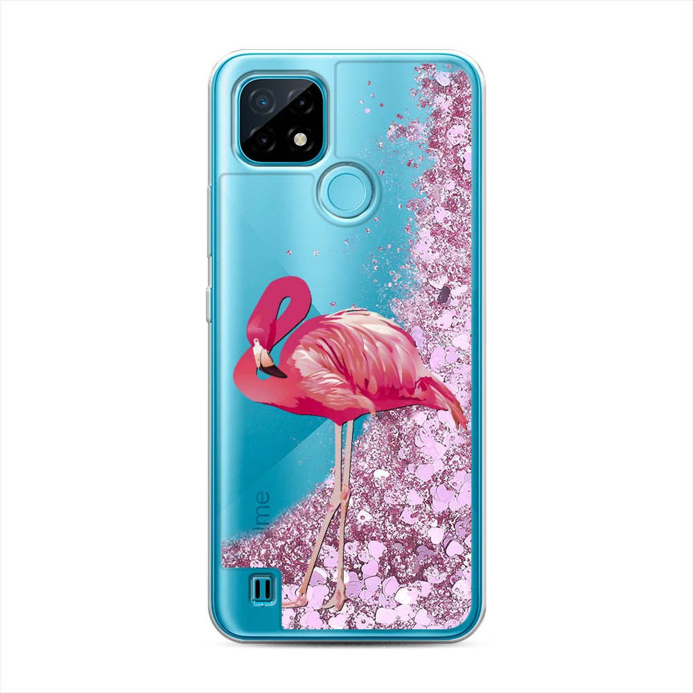 

Жидкий чехол с блестками "Застенчивый фламинго" на Realme C21, 254994-1