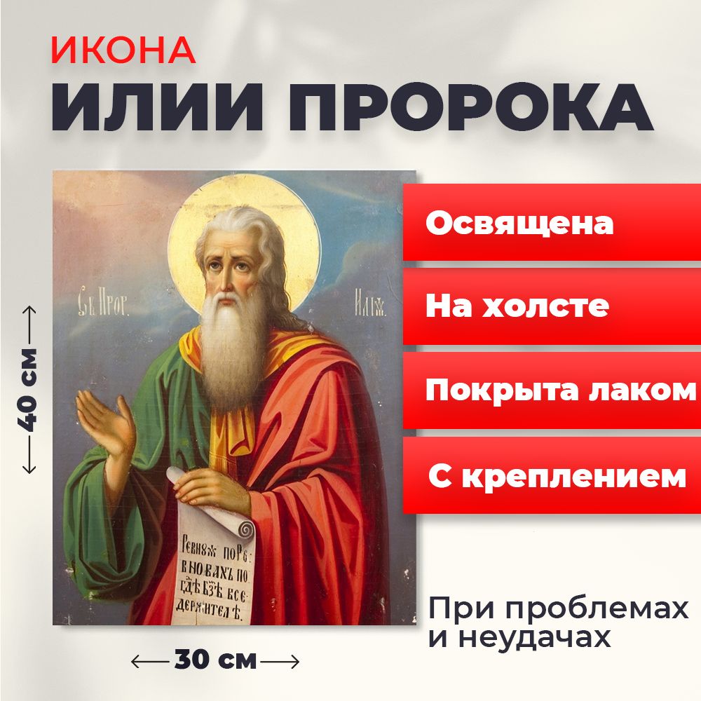 

Освященная икона Илии Пророка на холсте, 30*40 см, Популярные_святые