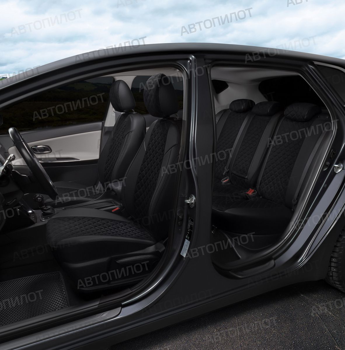 

Авточехлы Hyundai Solaris 1 sd / Kia Rio 3 sd AUTOPILOT she-ka-ka-chch-ar, Черный