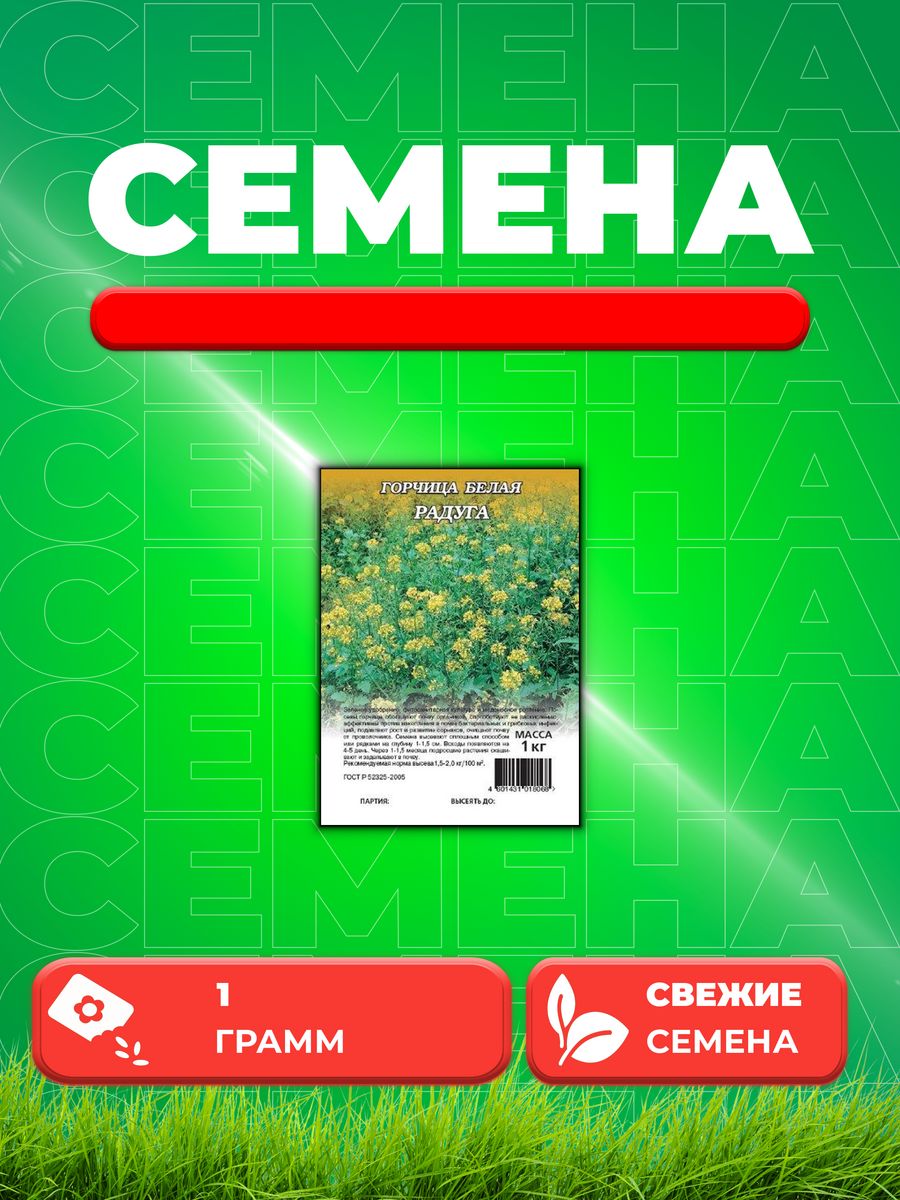 

Семена Горчица белая Радуга, 1,0кг, Гавриш